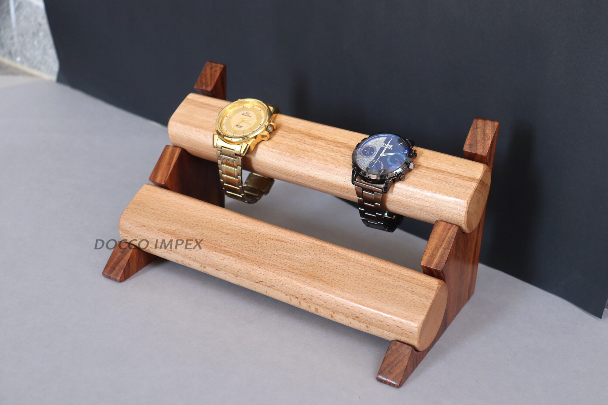 Handcrafted Wooden Oval Shaped 2 Tier Watch Holder Stand ( Combination of Rosewood & Beachwood ) - Image 5