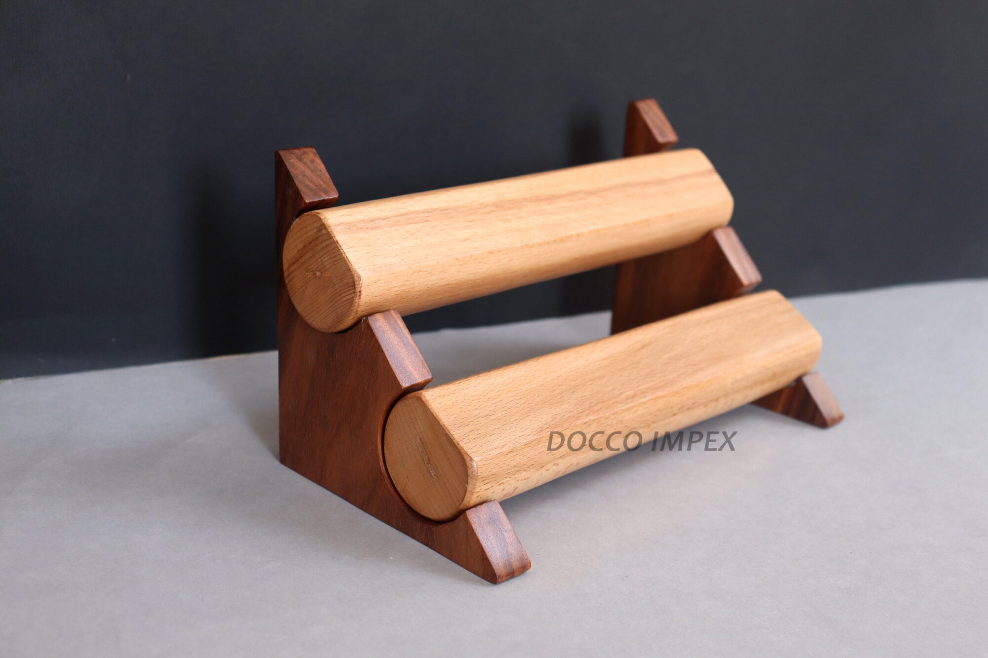 Handcrafted Wooden Oval Shaped 2 Tier Watch Holder Stand ( Combination of Rosewood & Beachwood ) - Image 2