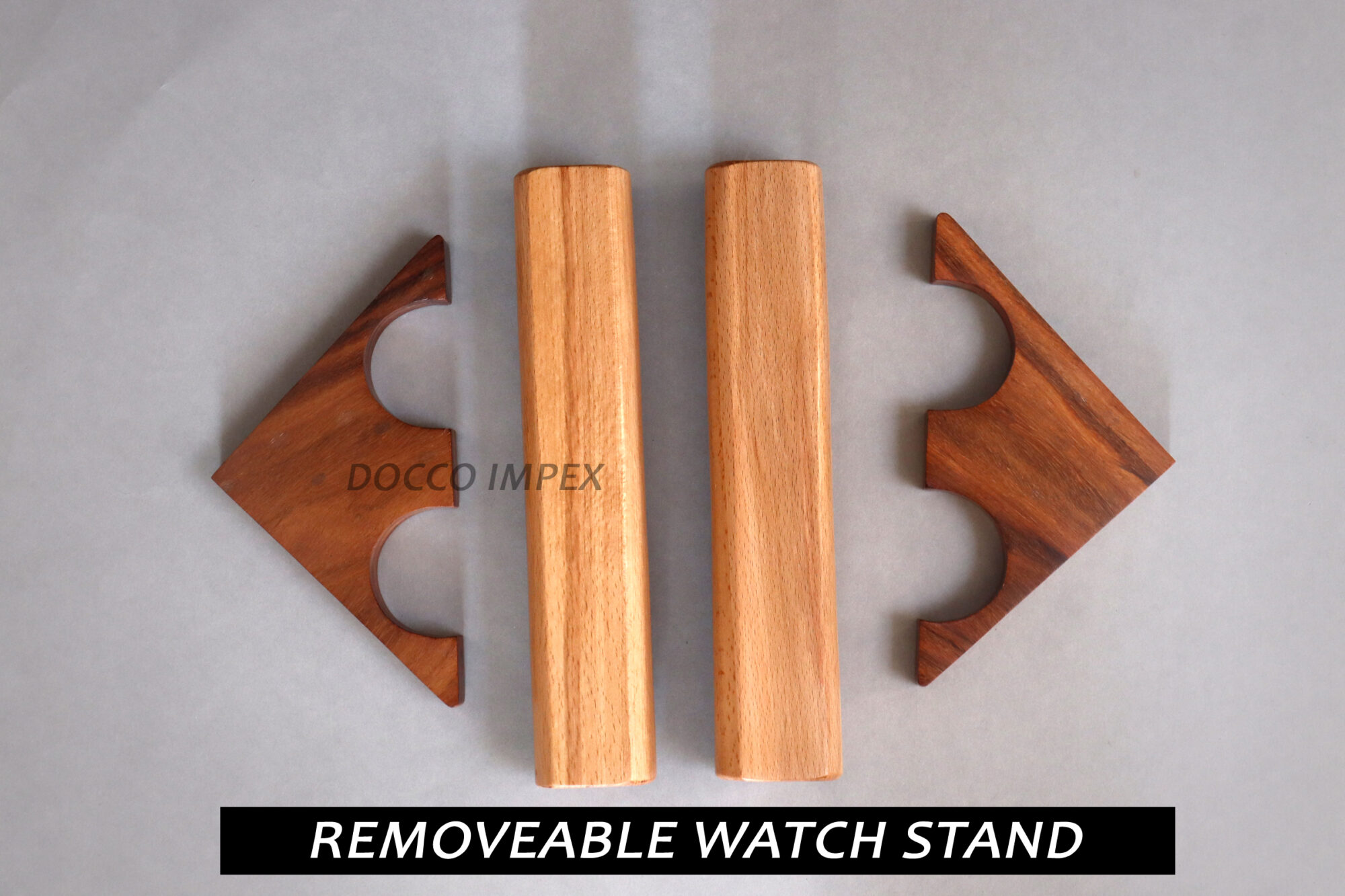 Handcrafted Wooden Oval Shaped 2 Tier Watch Holder Stand ( Combination of Rosewood & Beachwood ) - Image 3