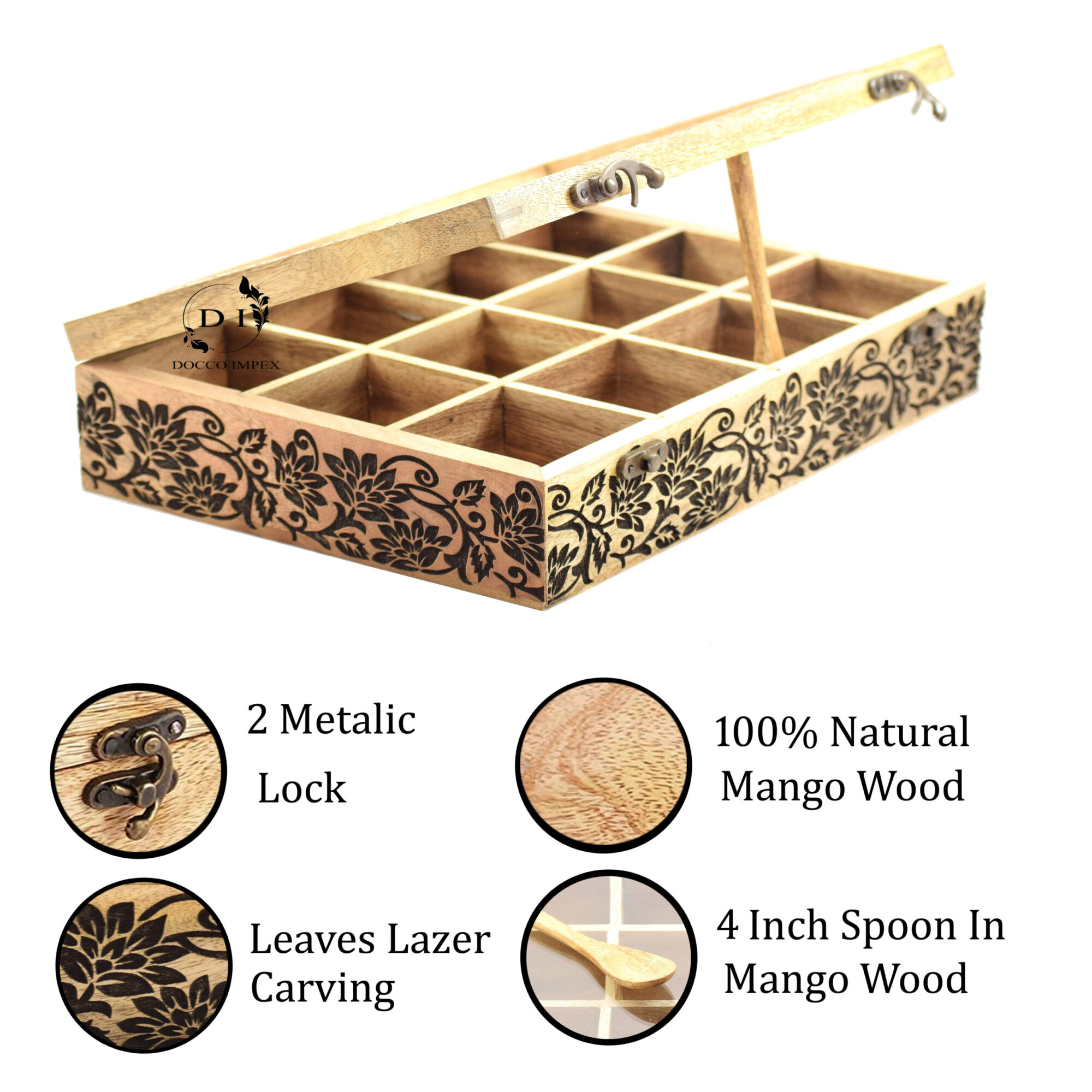 Wooden Handcrafted Engraved Spice Box ( 12 Chamber ) - Image 6