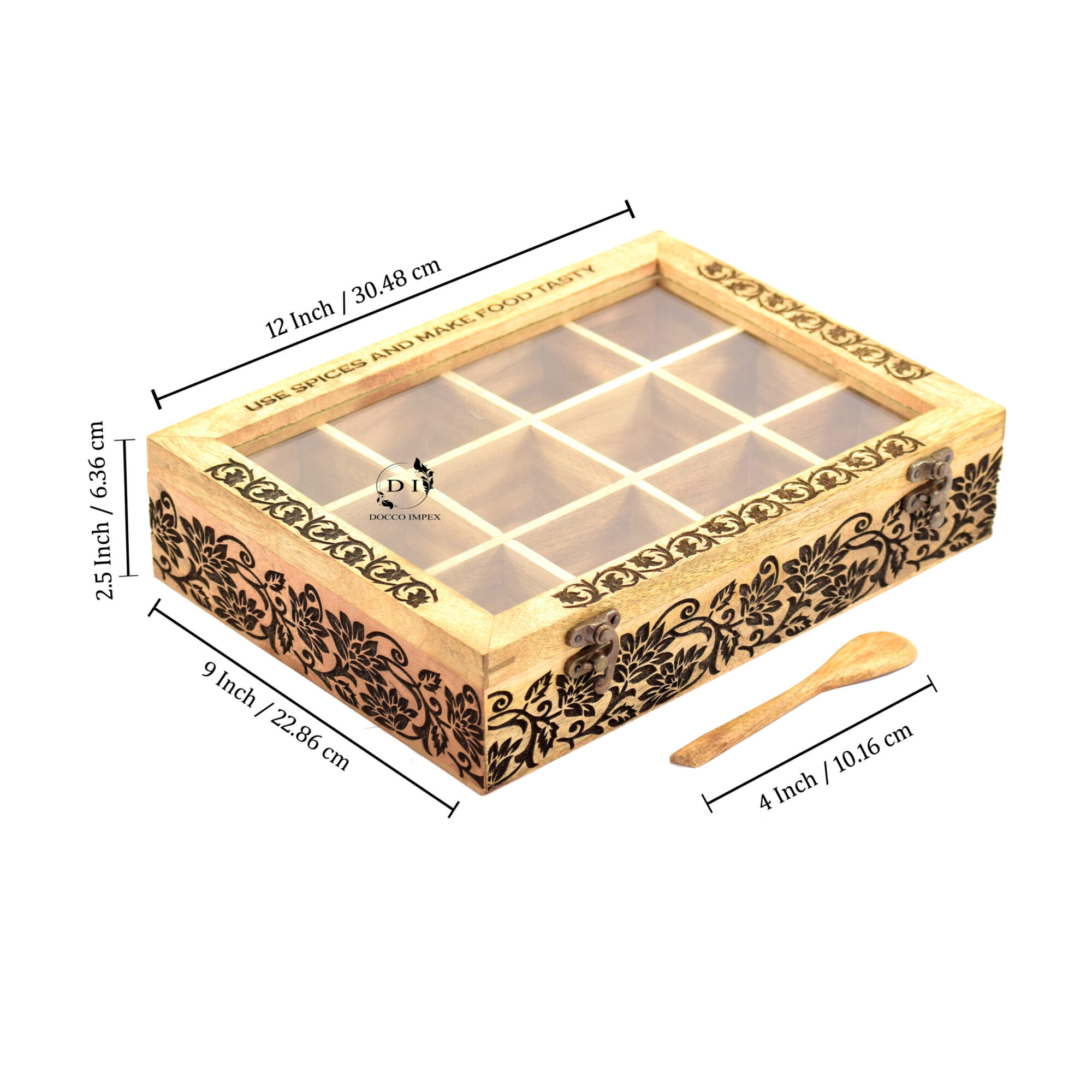 Wooden Handcrafted Engraved Spice Box ( 12 Chamber ) - Image 5