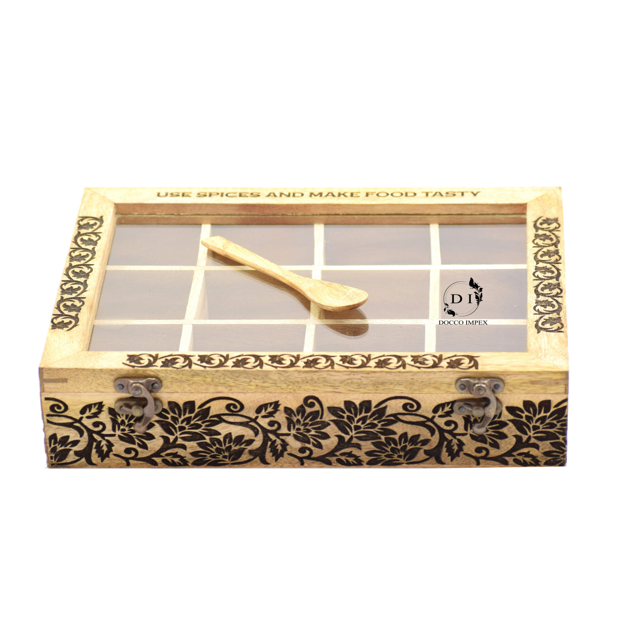 Wooden Handcrafted Engraved Spice Box ( 12 Chamber ) - Image 4