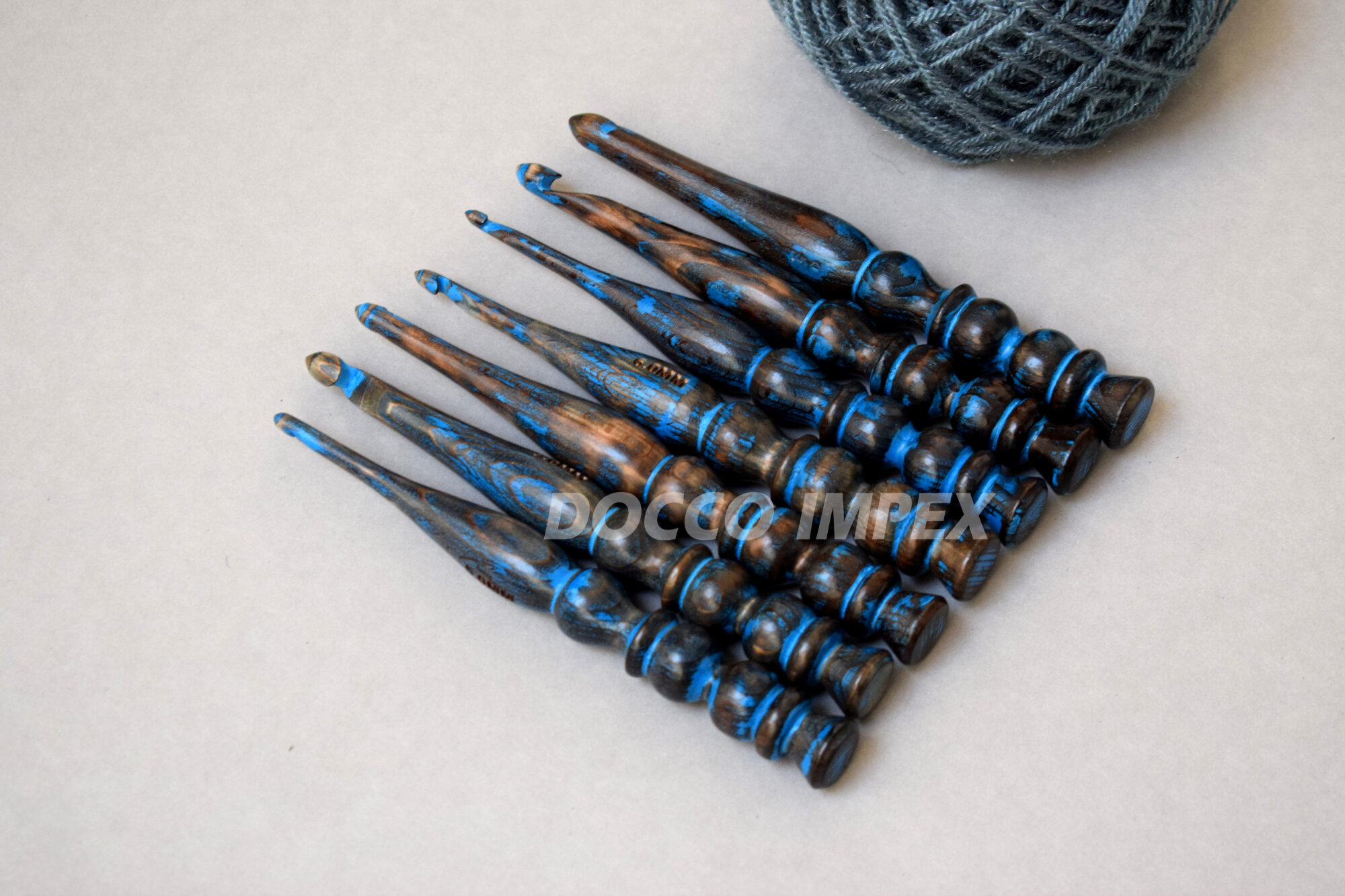 Handmade Ergonomic Wooden Crochet Hooks ( Blue ) - Image 3