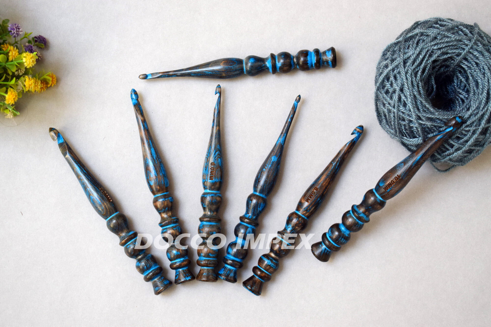 Handmade Ergonomic Wooden Crochet Hooks ( Blue ) - Image 4