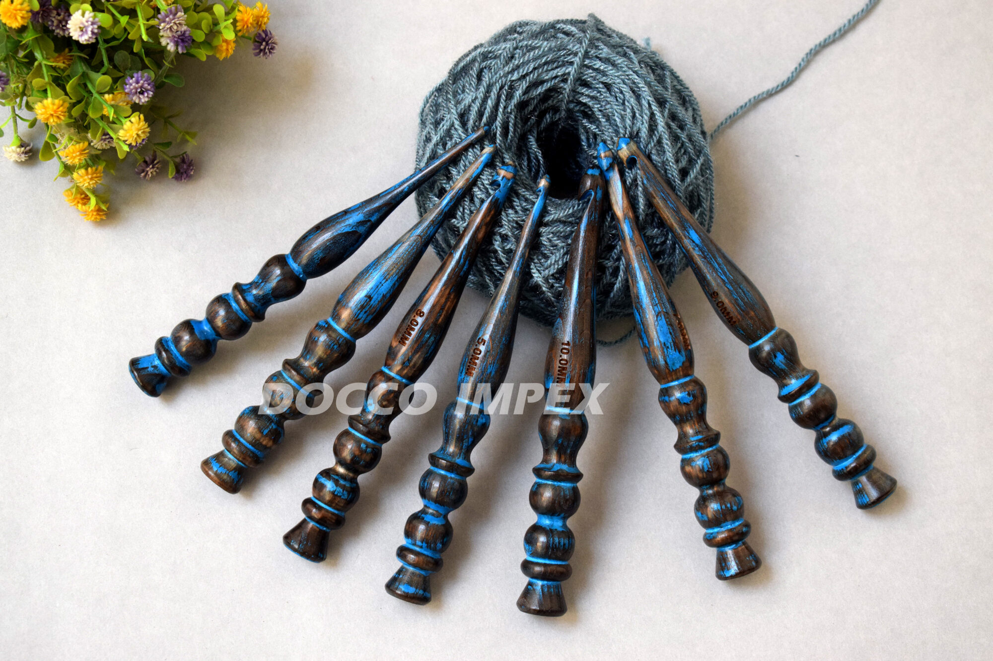 Handmade Ergonomic Wooden Crochet Hooks ( Blue ) - Image 5