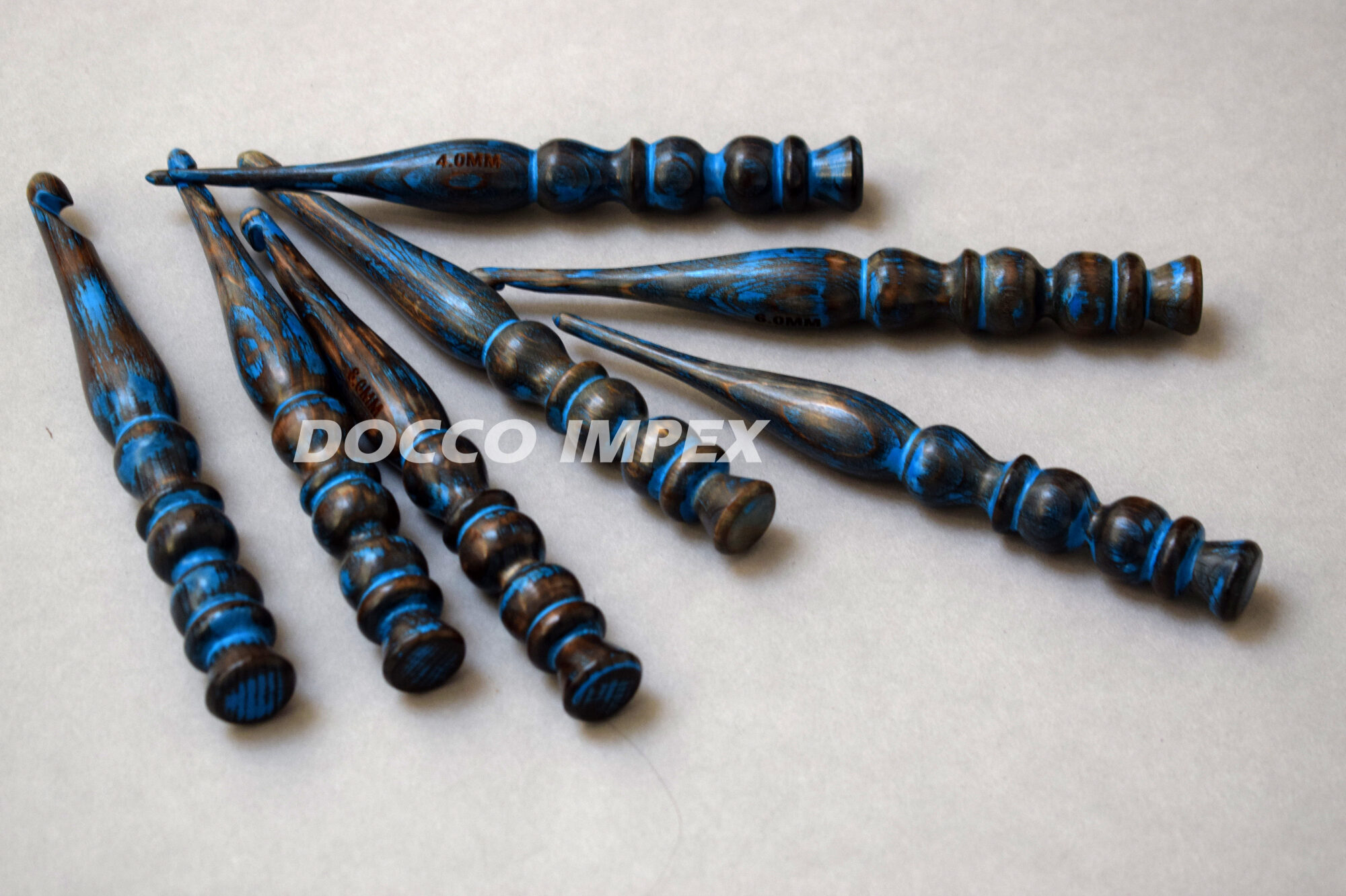 Handmade Ergonomic Wooden Crochet Hooks ( Blue ) - Image 2