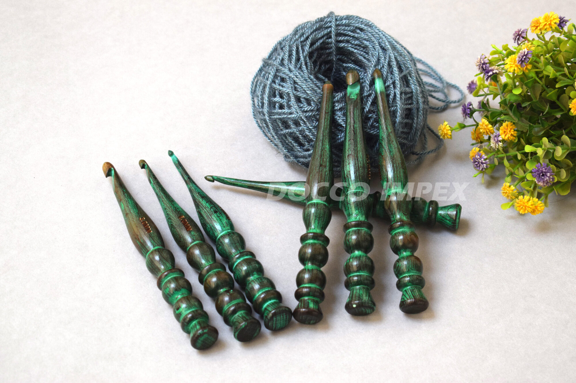 Handmade Ergonomic Wooden Crochet Hooks ( Green ) - Image 5