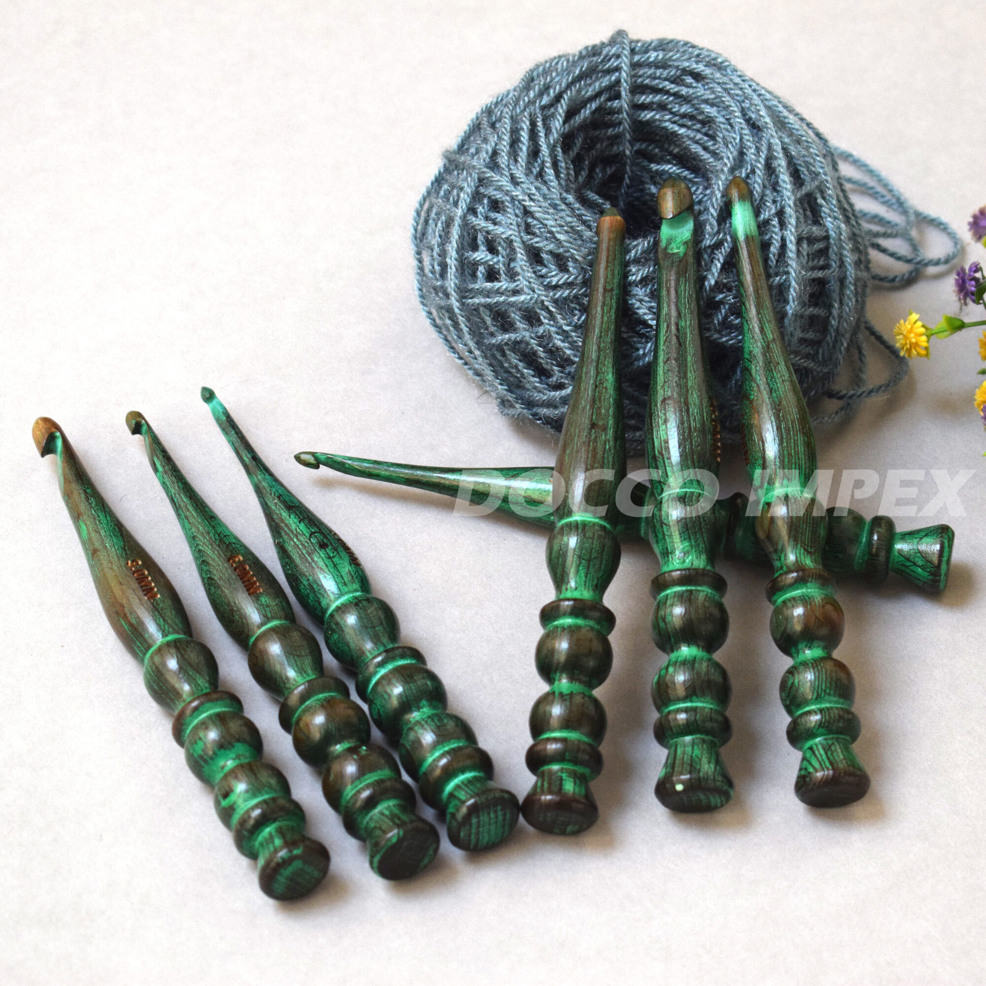 Handmade Ergonomic Wooden Crochet Hooks ( Green )