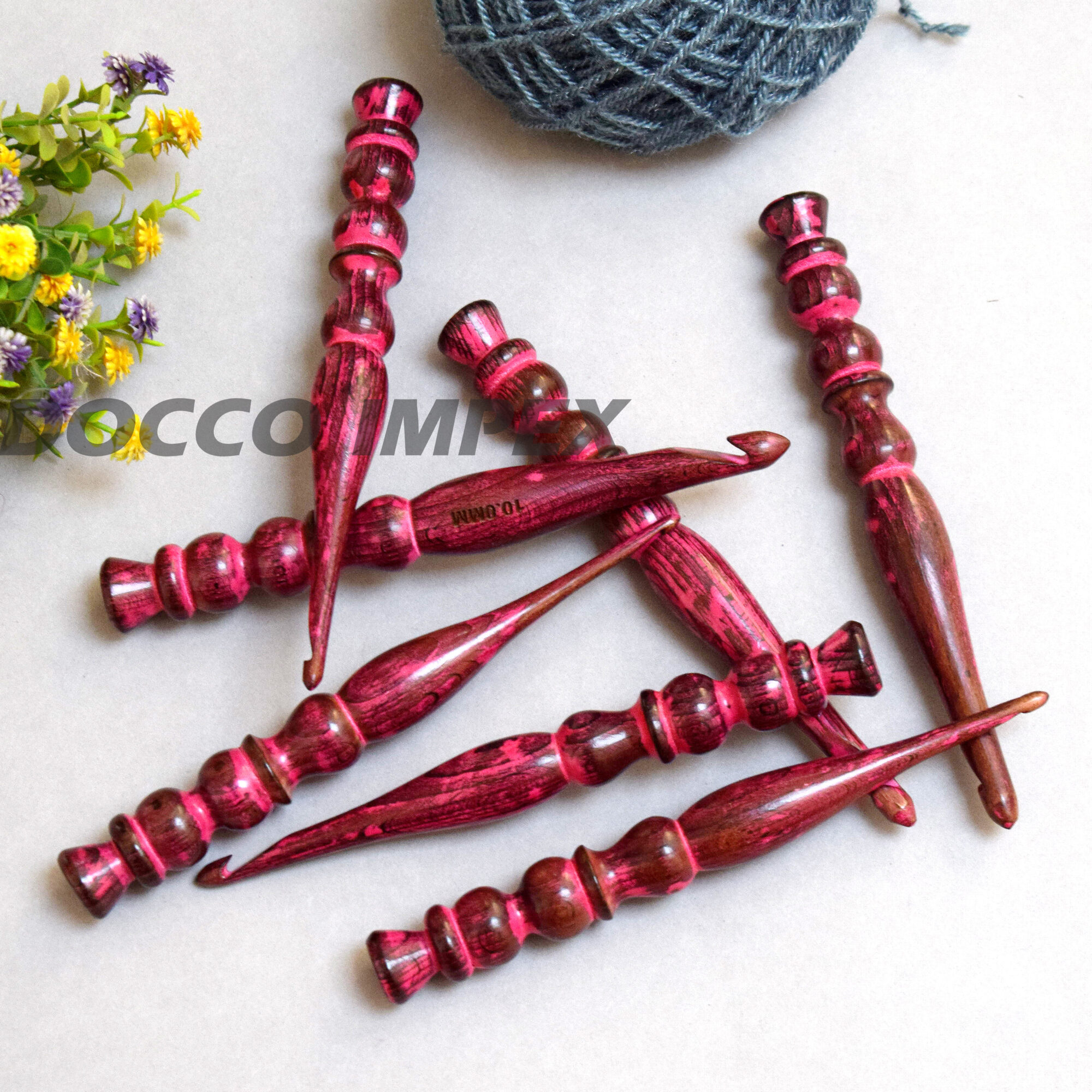 Handmade Ergonomic Wooden Crochet Hooks ( Red )