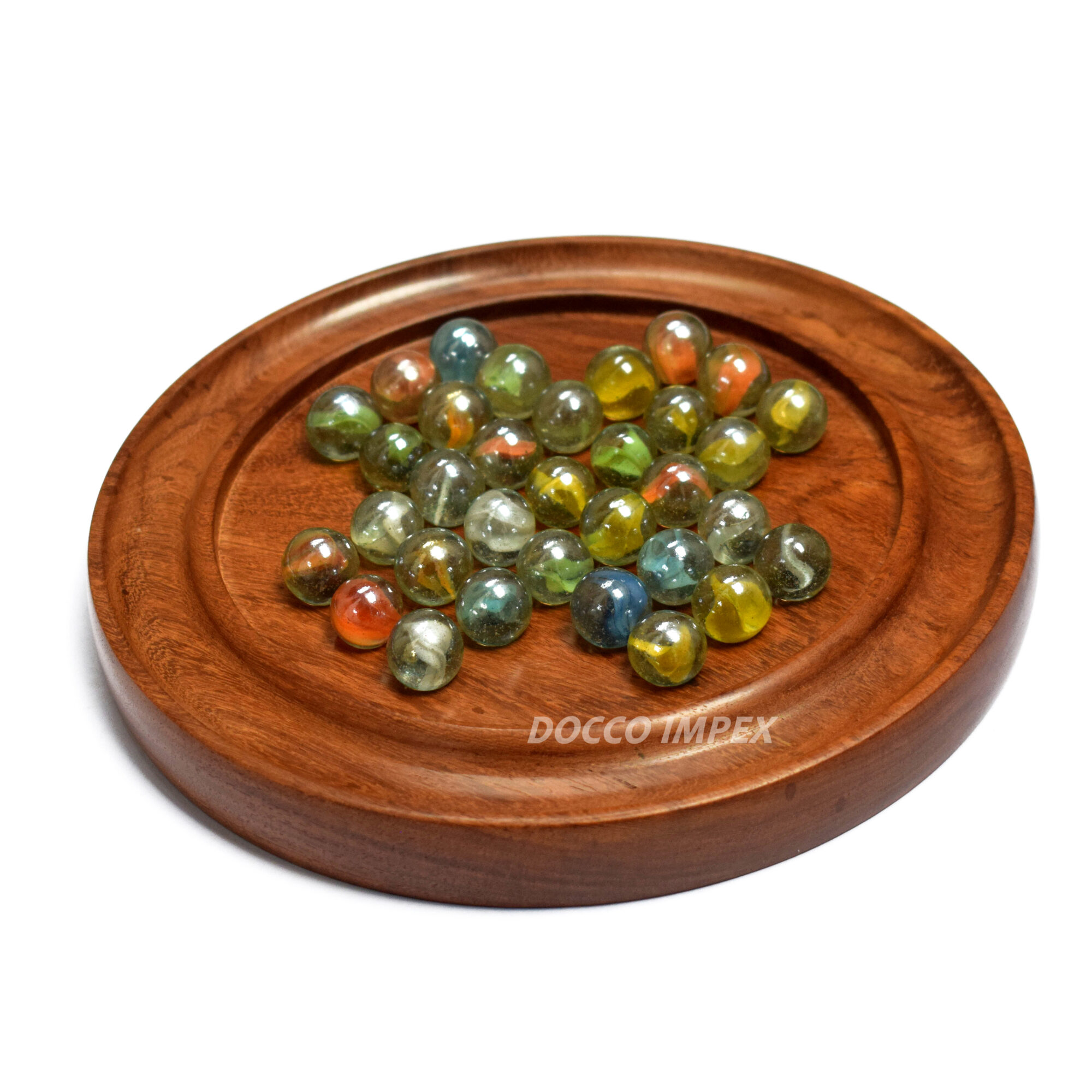 Handcrafted Wooden Classic Solitaire Board Game with Assorted Marbles - Image 2