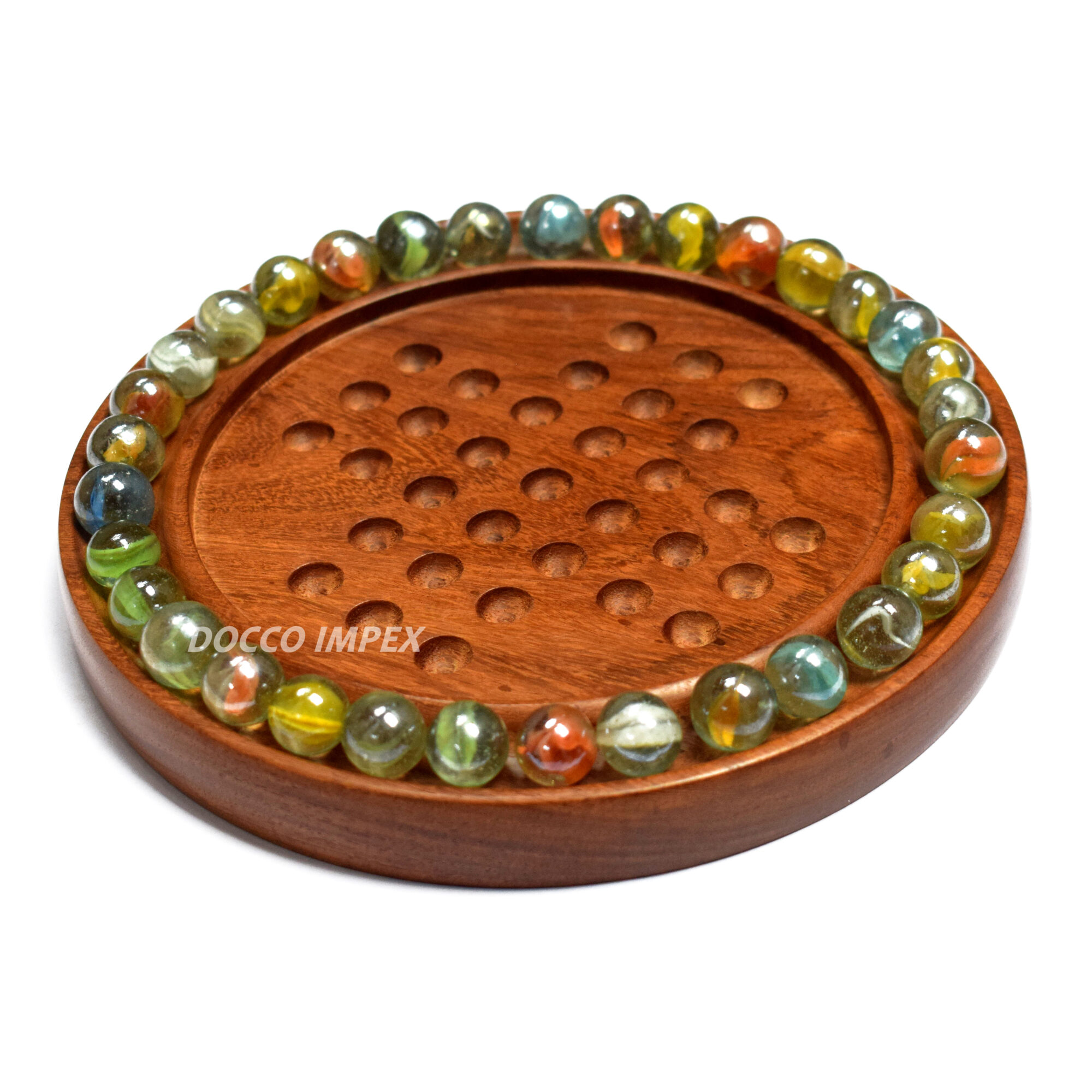 Handcrafted Wooden Classic Solitaire Board Game with Assorted Marbles - Image 3