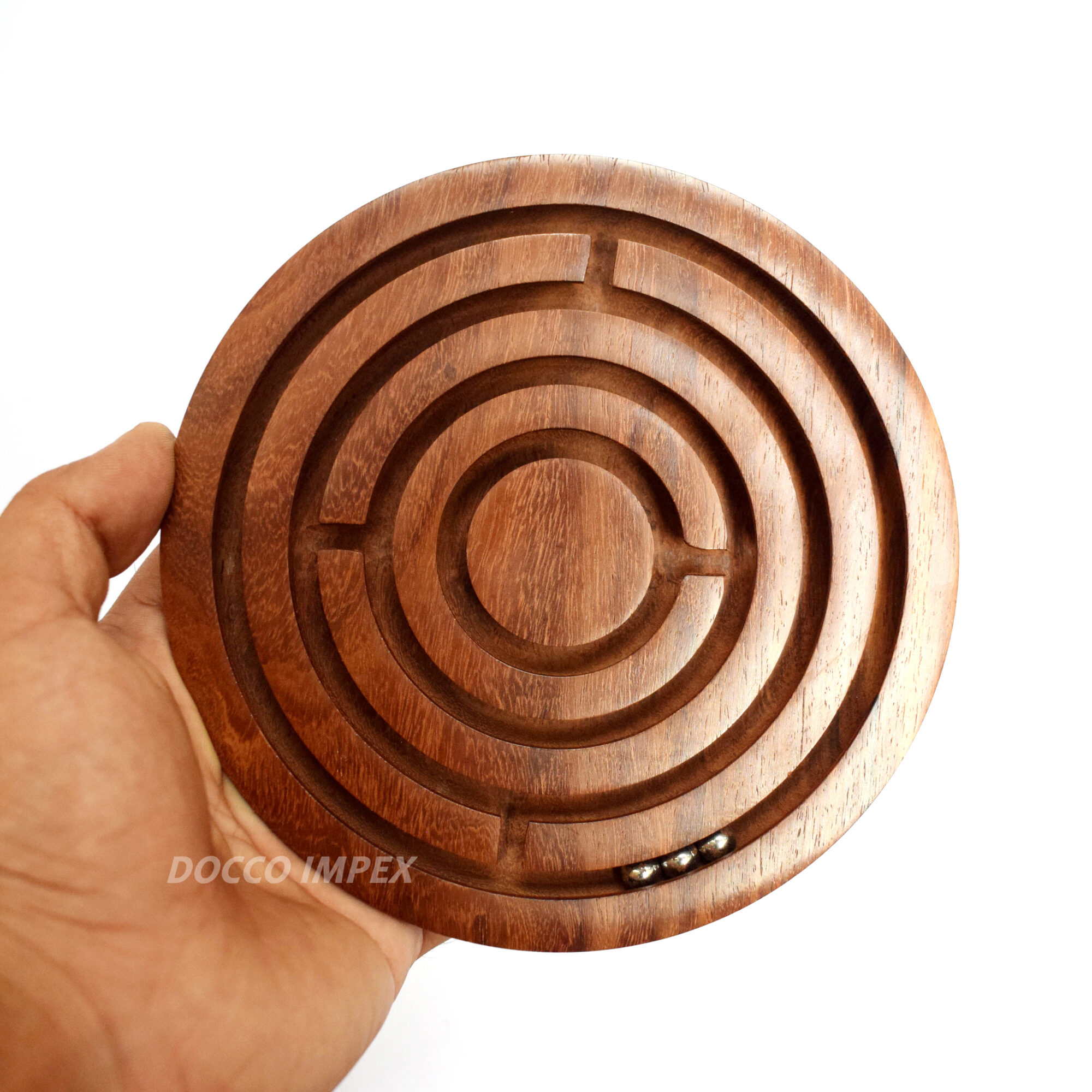 Handcrafted Indian Wooden Round Labyrinth Ball Maze Puzzle Board ( Rosewood )