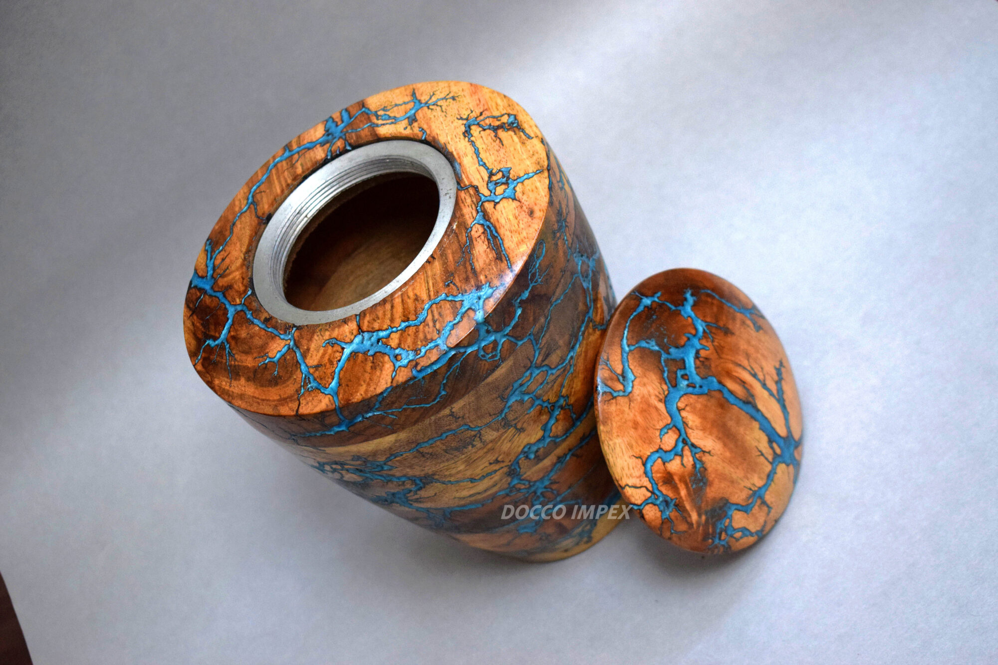 Blue Epoxy and Rosewood Cremation urn with Lid for human ashes Adult - Image 2