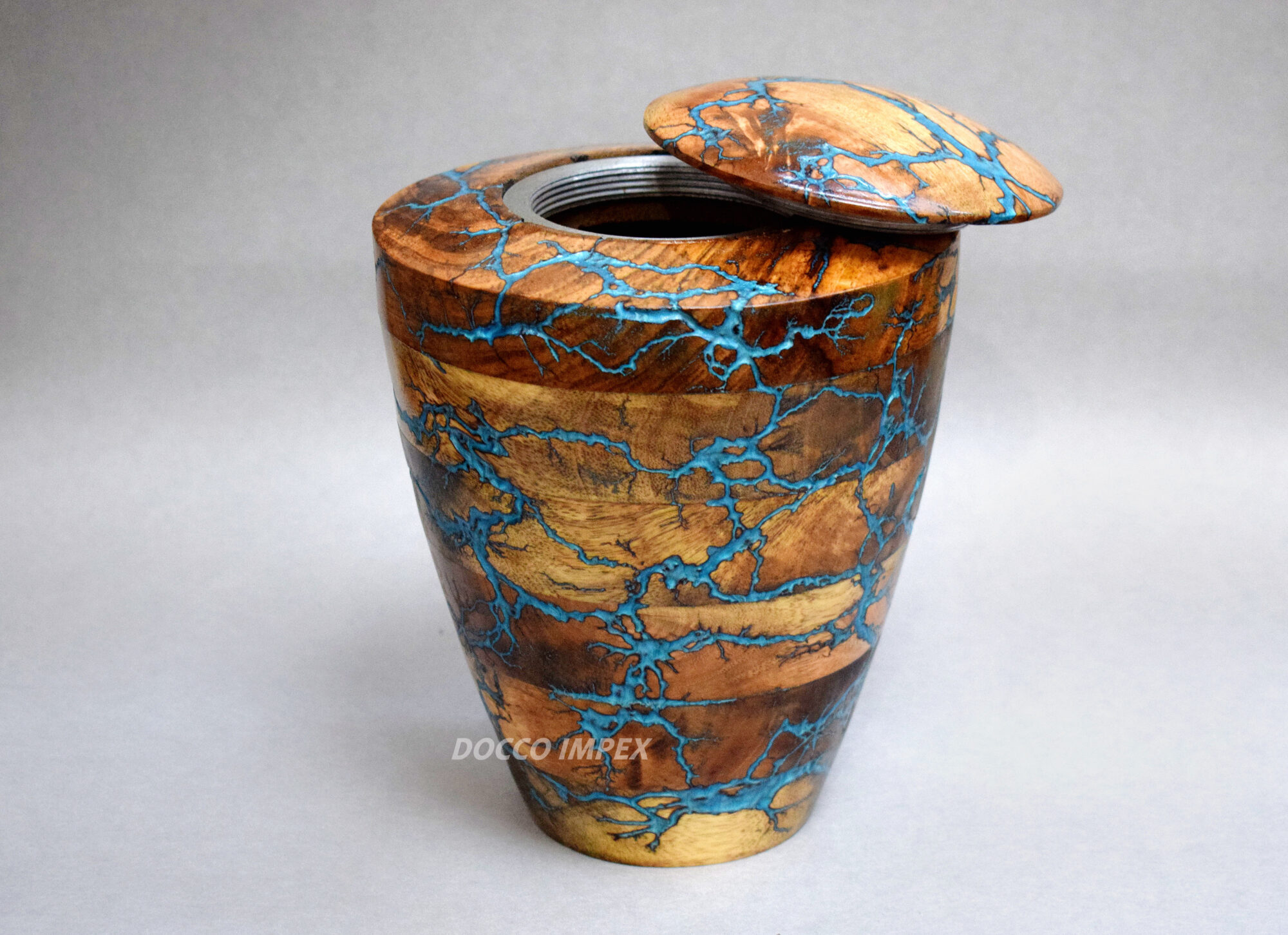 Blue Epoxy and Rosewood Cremation urn with Lid for human ashes Adult - Image 4