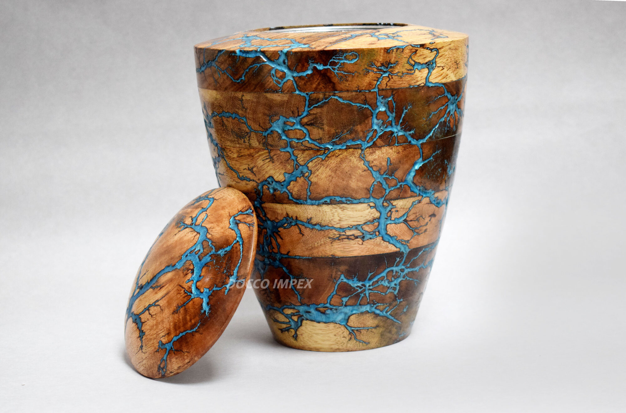 Blue Epoxy and Rosewood Cremation urn with Lid for human ashes Adult - Image 3