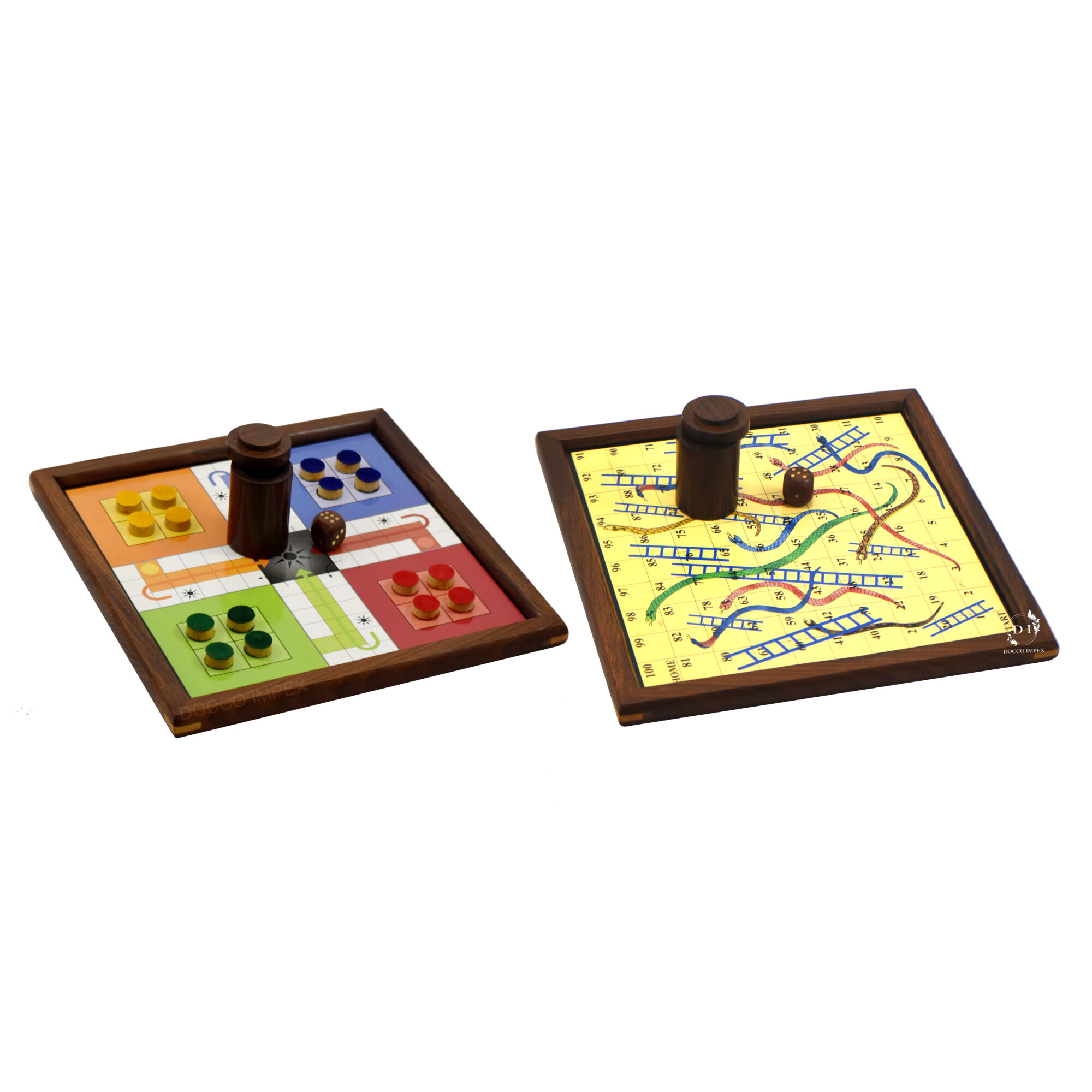 Wooden Handmade 2 in 1 Ludo Magnetic Snakes and Ladders Travel Board Fun Game - Image 2