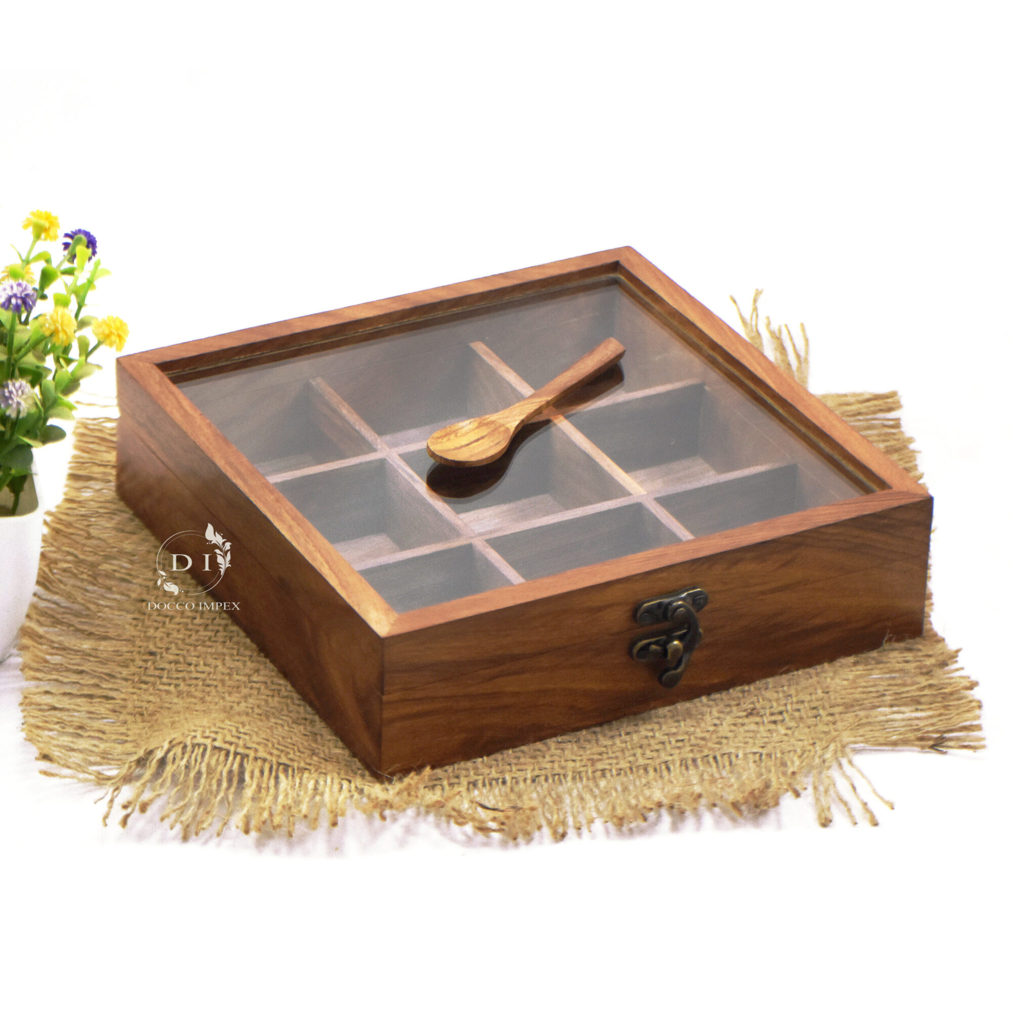 Wooden Handcrafted Spice Box ( 9 Chamber ) - Image 6