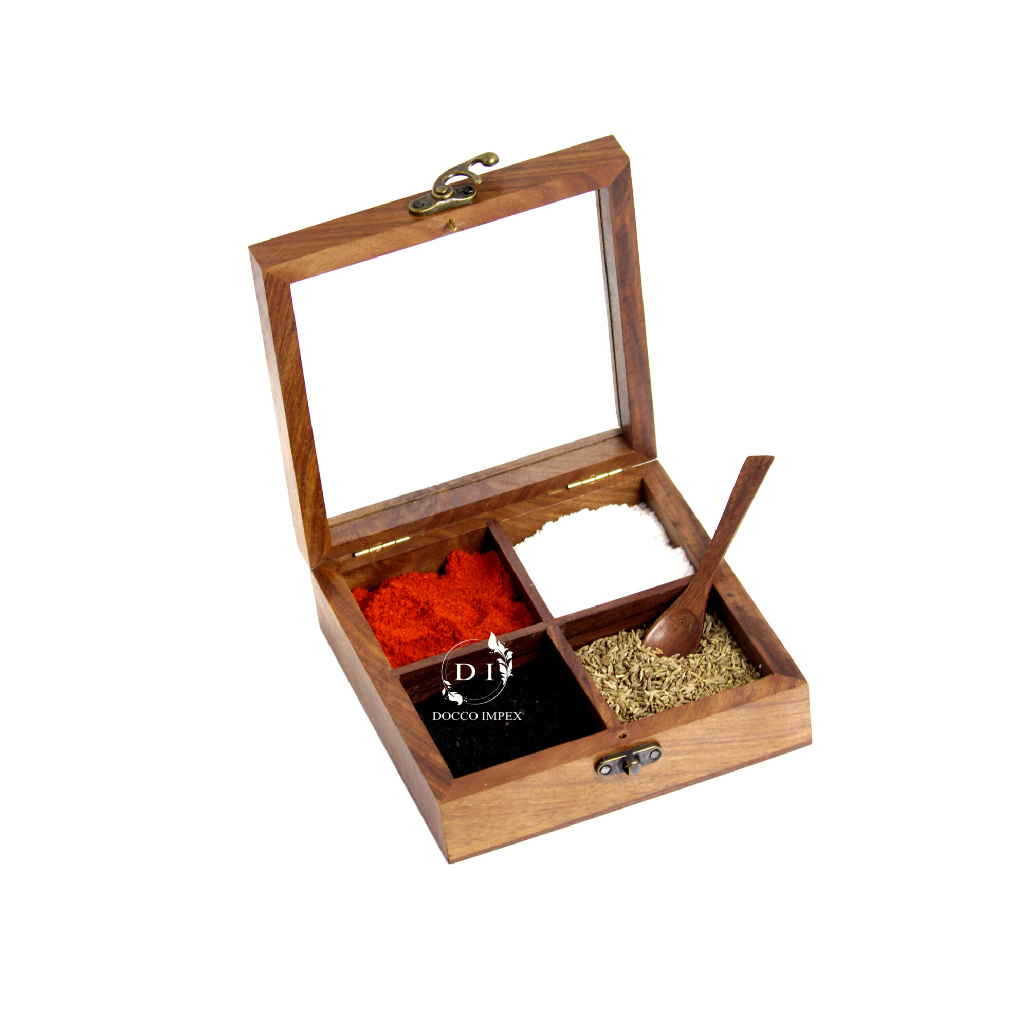 Wooden Handcrafted Spice Box ( 4 Chamber )