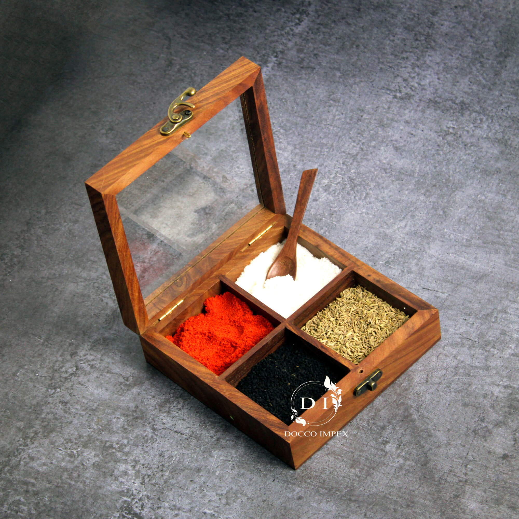 Wooden Handcrafted Spice Box ( 4 Chamber ) - Image 6