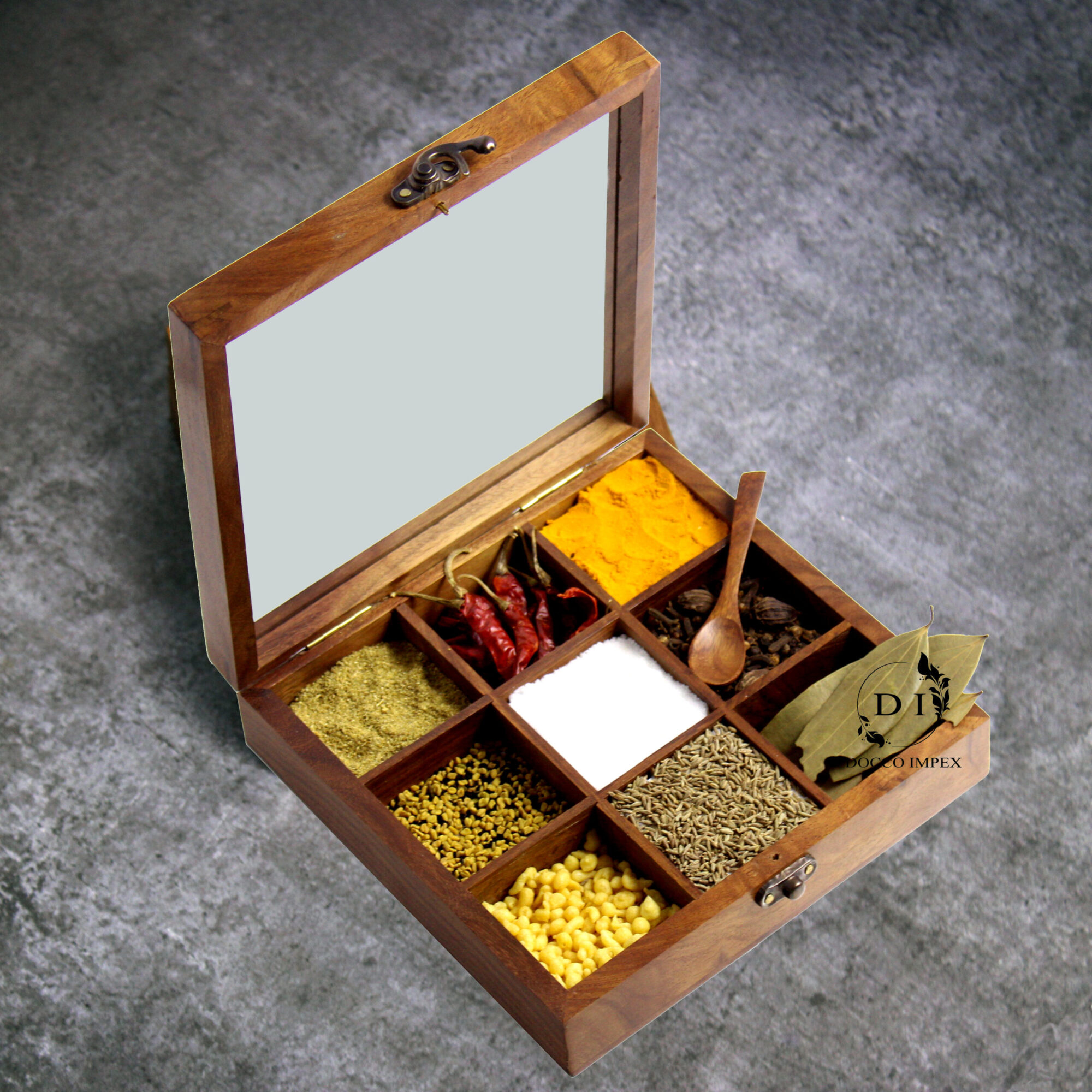 Wooden Handcrafted Spice Box ( 9 Chamber ) - Image 5