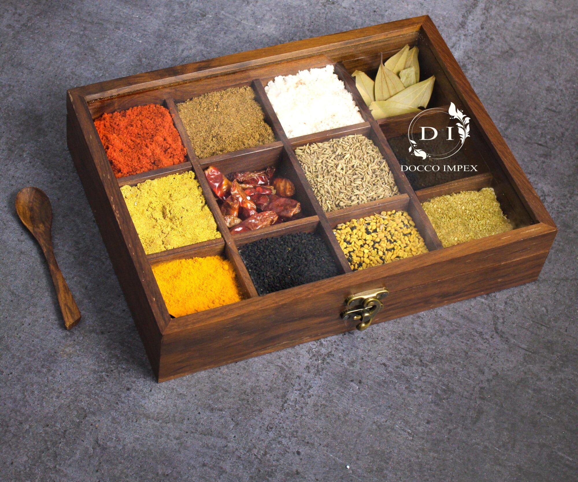 Wooden Handcrafted Spice Box ( 12 Chamber ) - Image 4