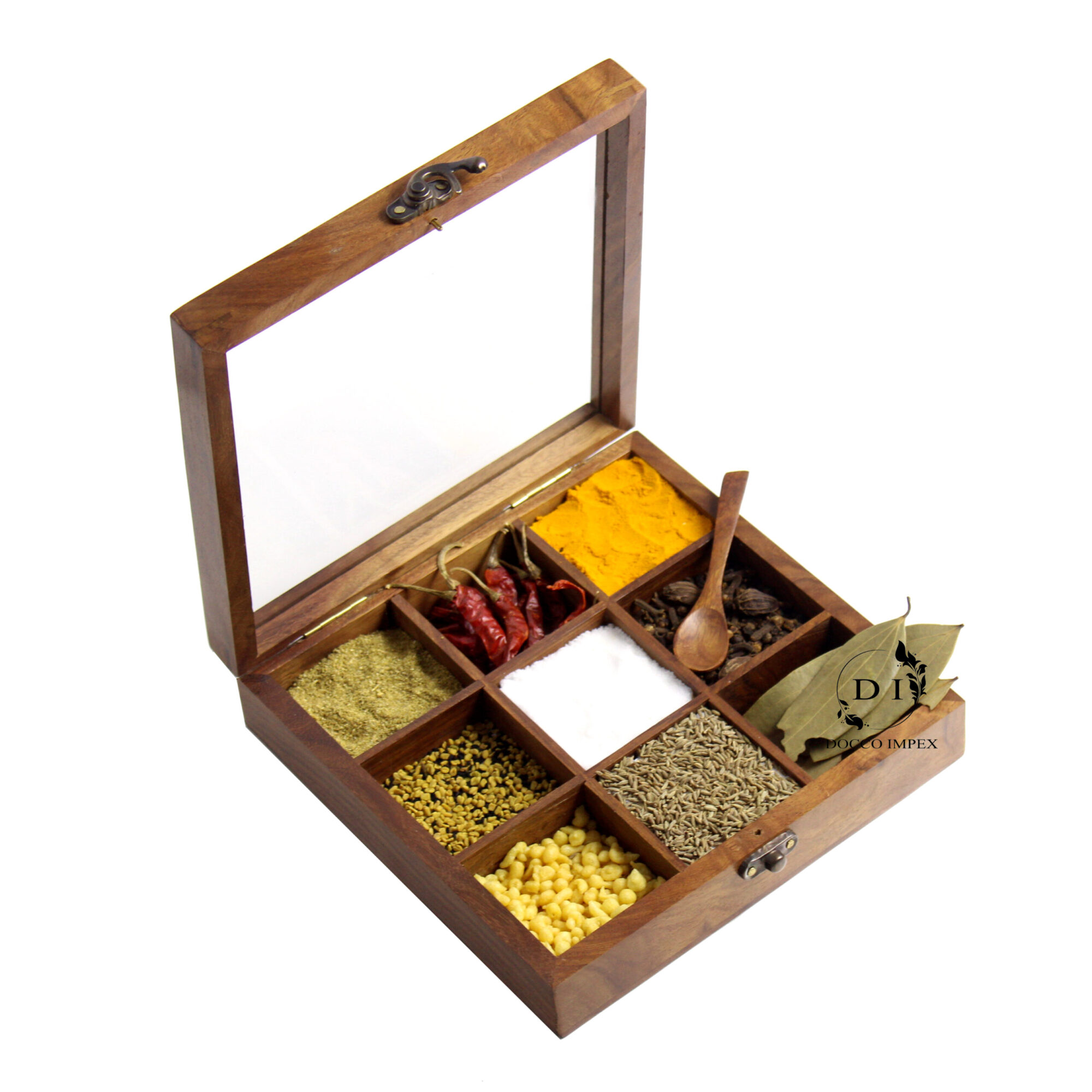 Wooden Handcrafted Spice Box ( 9 Chamber )