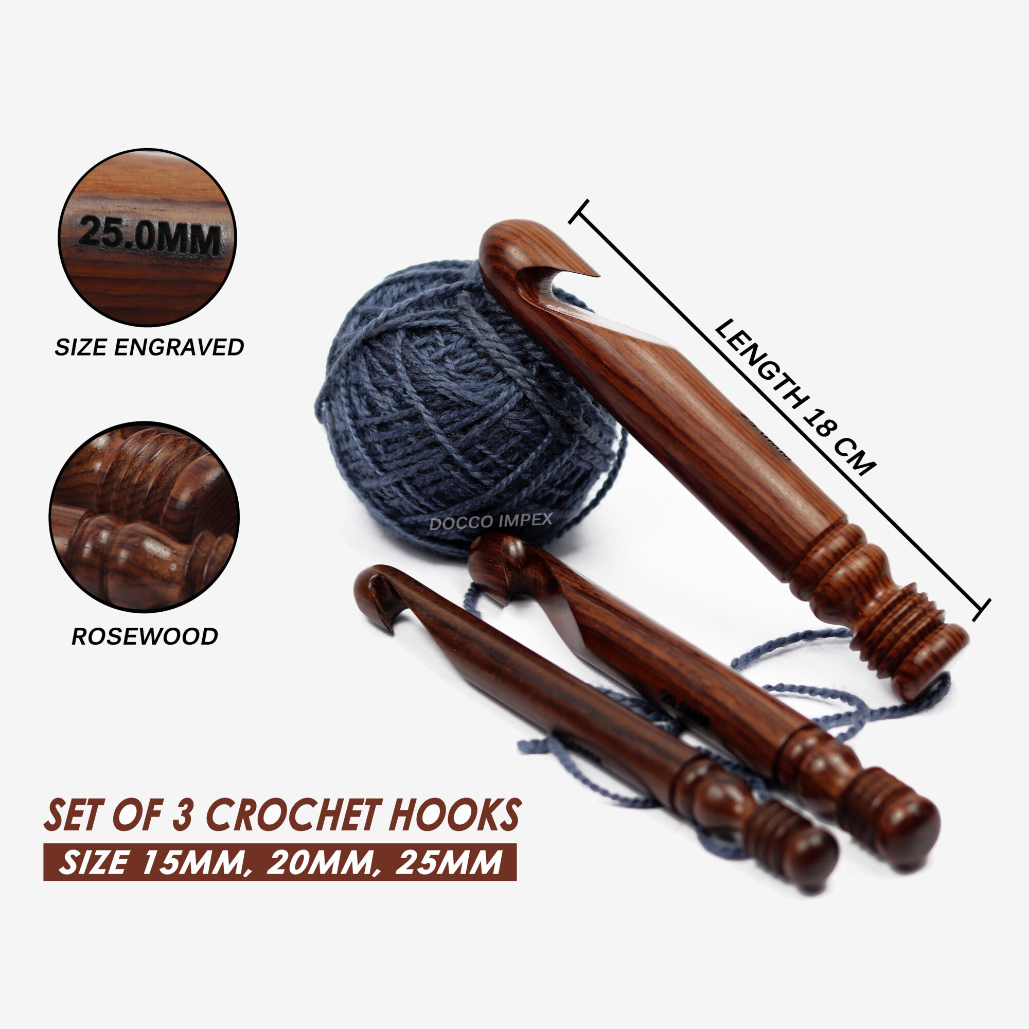 Handmade Wooden Wider Crochet Hooks ( Rosewood ) - Image 5